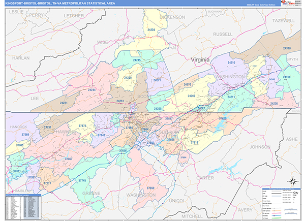 Kingsport-Bristol-Bristol Metro Area Wall Map